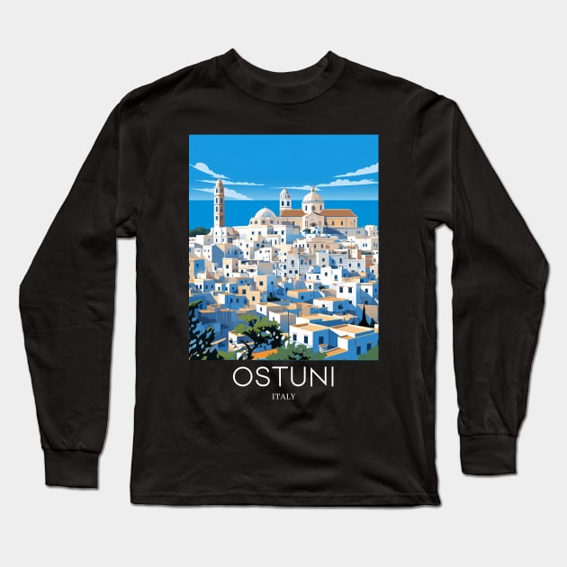 A Pop Art Travel Print of Ostuni - Italy Long Sleeve T-Shirt by Studio Red Koala